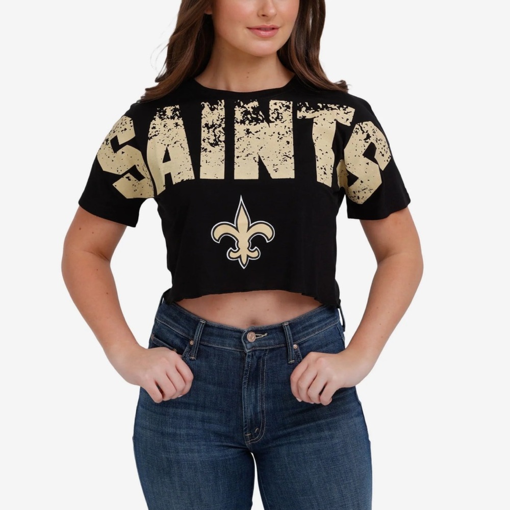 NFL New Orleans Saints Black Crop Tee Size Small